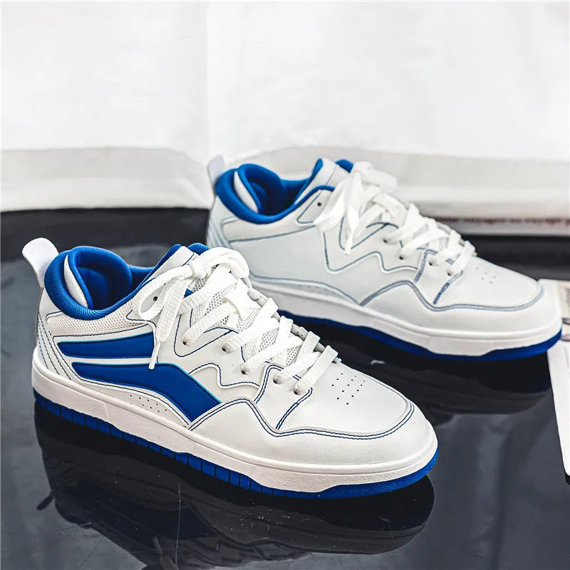 Men's low-top retro sneakers in white synthetic leather with contrasting vintage-inspired accents