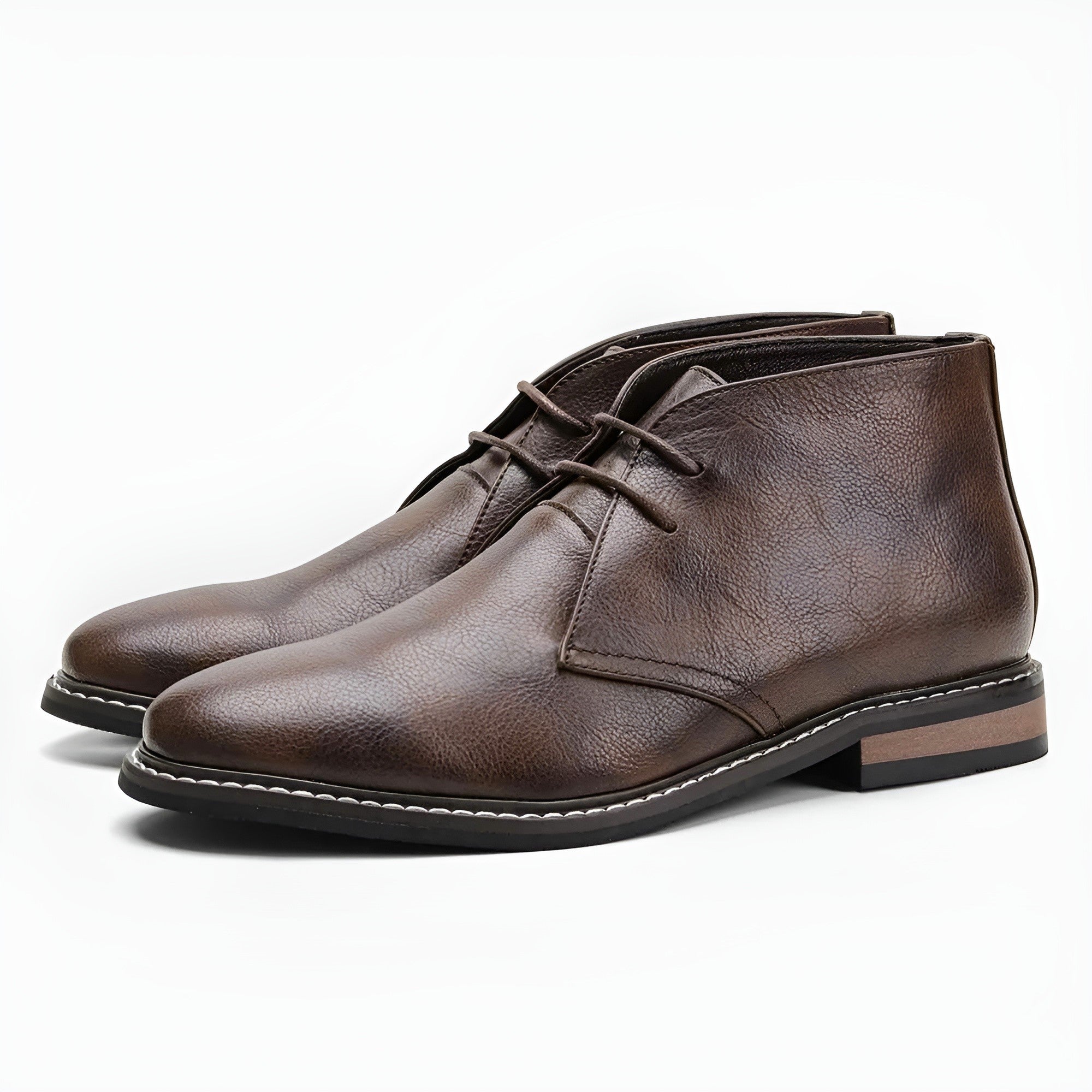 Men's tan genuine leather desert boot with timeless heritage silhouette and non-slip rubber sole