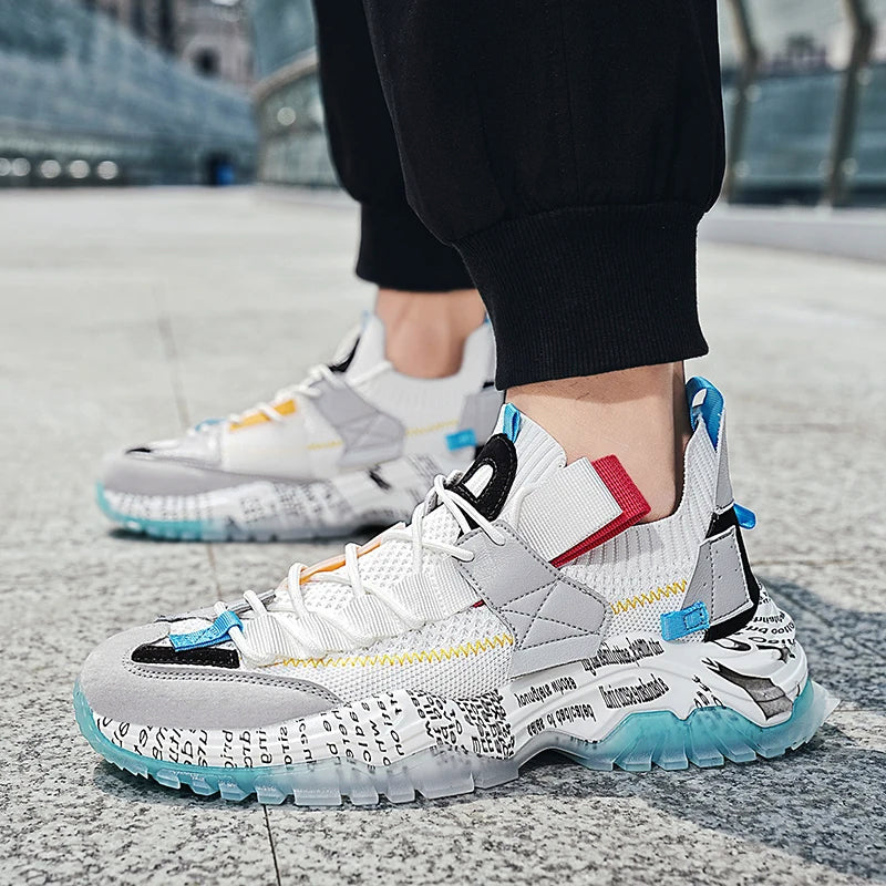 Men's colorblock urban sneakers thick EVA sole breathable PU leather upper all-day walking comfort