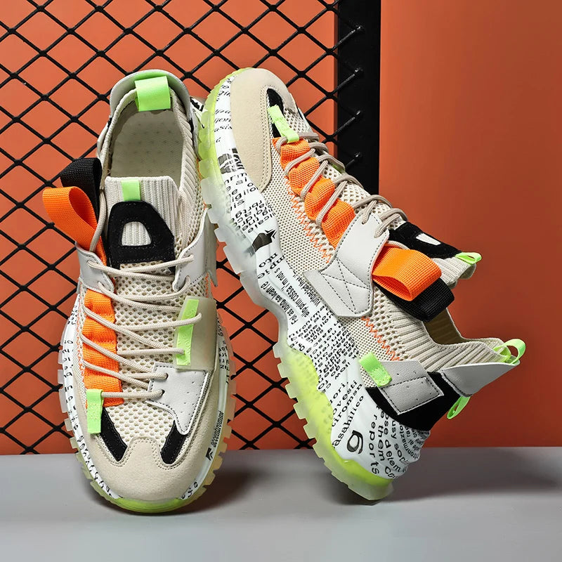 Men's colorblock urban sneakers thick EVA sole breathable textile PU leather upper all-day comfort