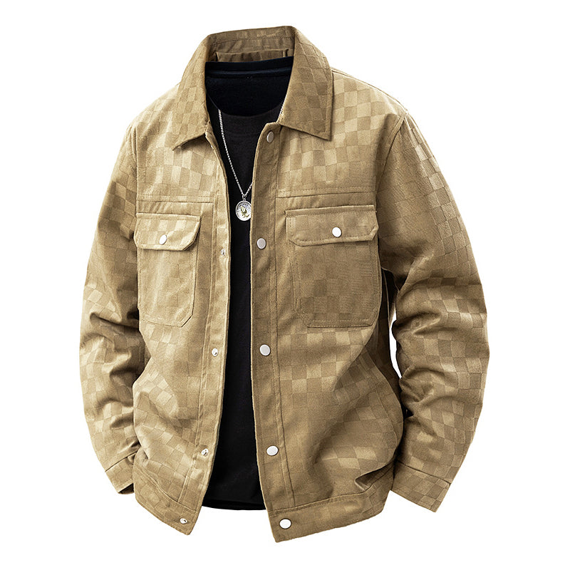 Men's relaxed fit shirt jacket hip-length collared button front with flap pockets versatile layer