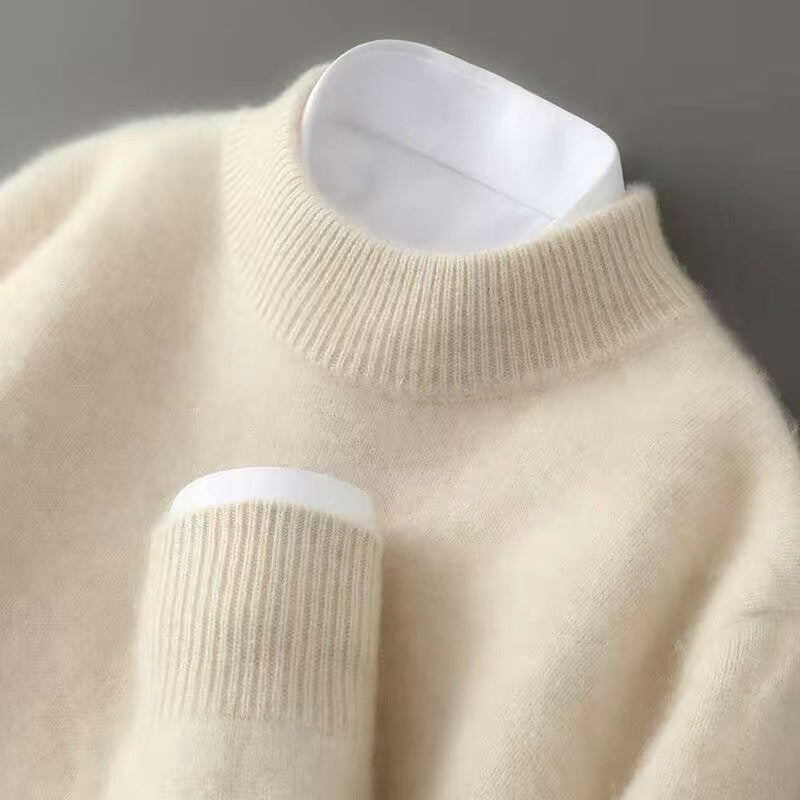 Men's fine wool crew neck sweater warm breathable ribbed collar refined modern style