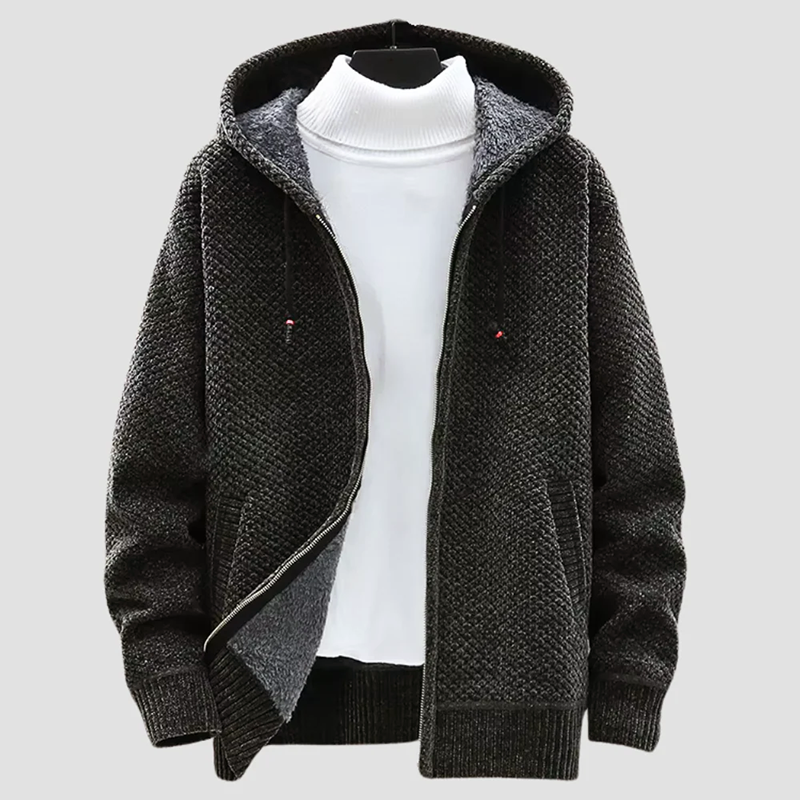 Men's full-zip hoodie relaxed fit with plush faux shearling lining for cozy winter warmth