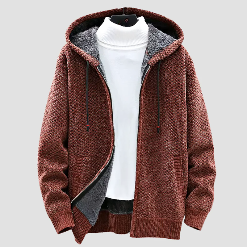 Men's relaxed fit full-zip hoodie with faux shearling lining for casual winter warmth