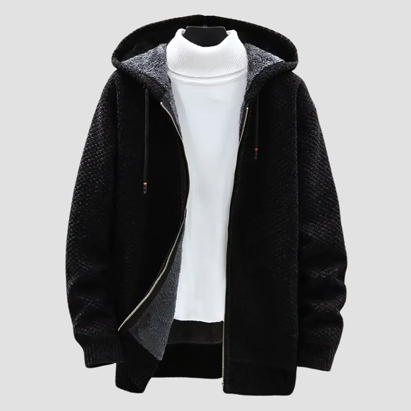 Men's full-zip hoodie relaxed fit with plush faux shearling lining for casual winter warmth