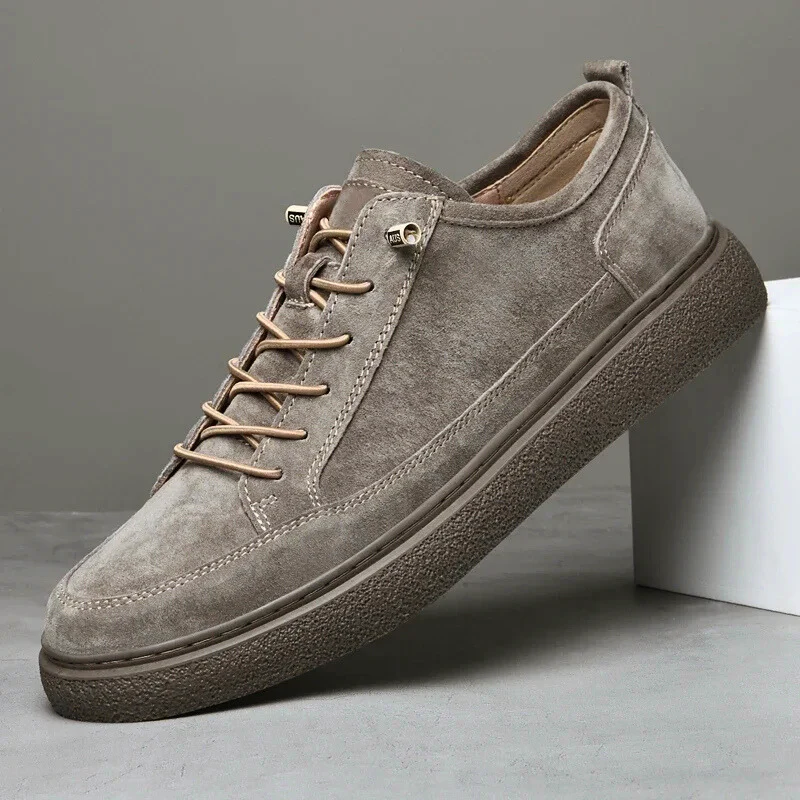 Men's genuine suede low-top sneakers tonal stitching minimalist lace-up style durable rubber outsole