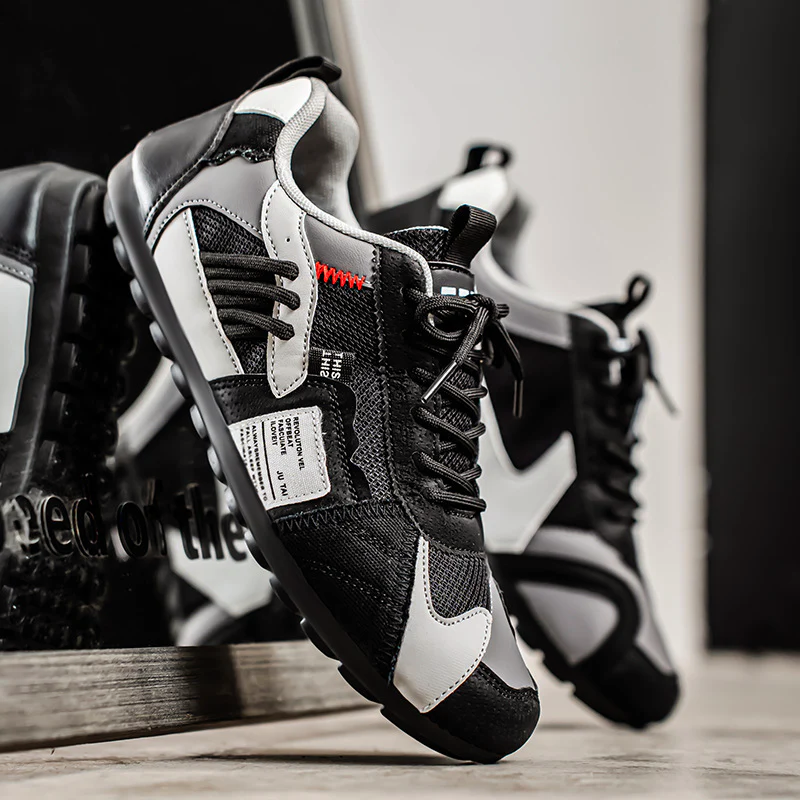 Men's multitone sneakers layered stitch design breathable mesh PU leather urban casual athletic shoes