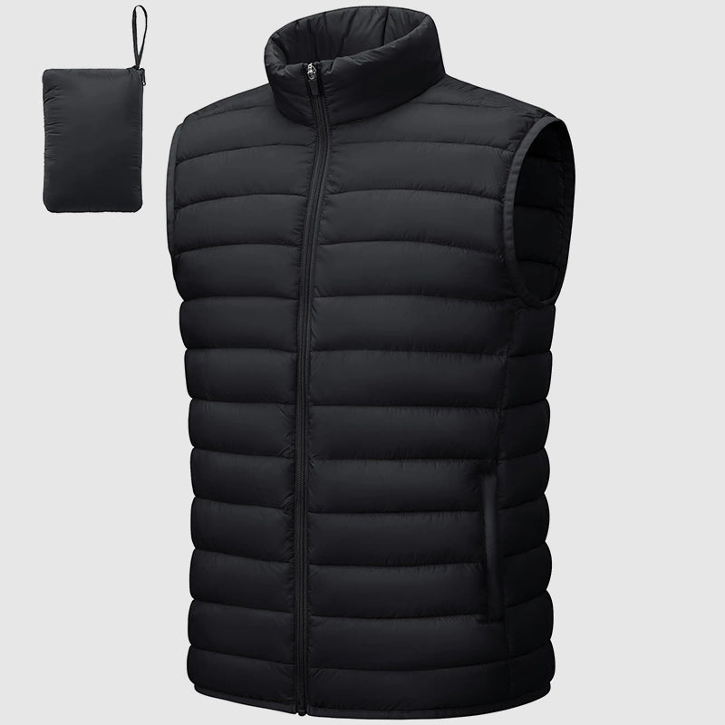 Men's navy quilted puffer vest regular fit stand collar side pockets casual outerwear