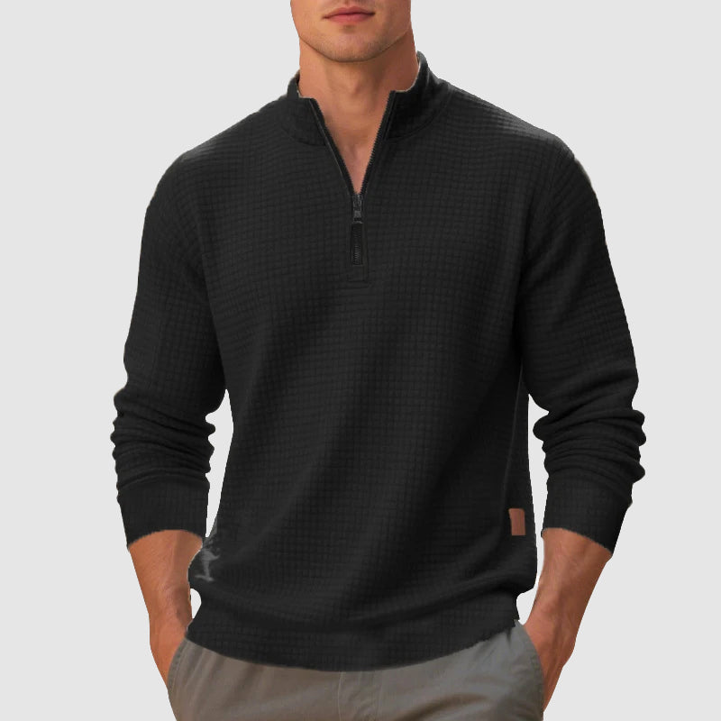 Men's Theodore regular fit quarter-zip sweatshirt, hip-length with textured ribbed cuffs