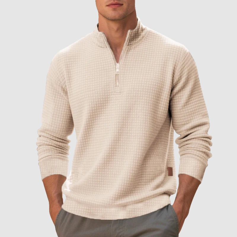 Men's Theodore regular fit quarter-zip sweatshirt, hip-length with textured ribbed cuffs