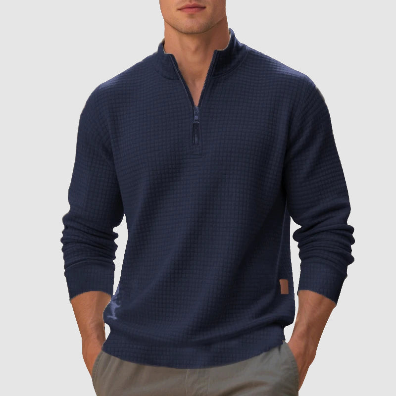 Men's Theodore regular fit quarter-zip sweatshirt, hip-length with textured ribbed cuffs