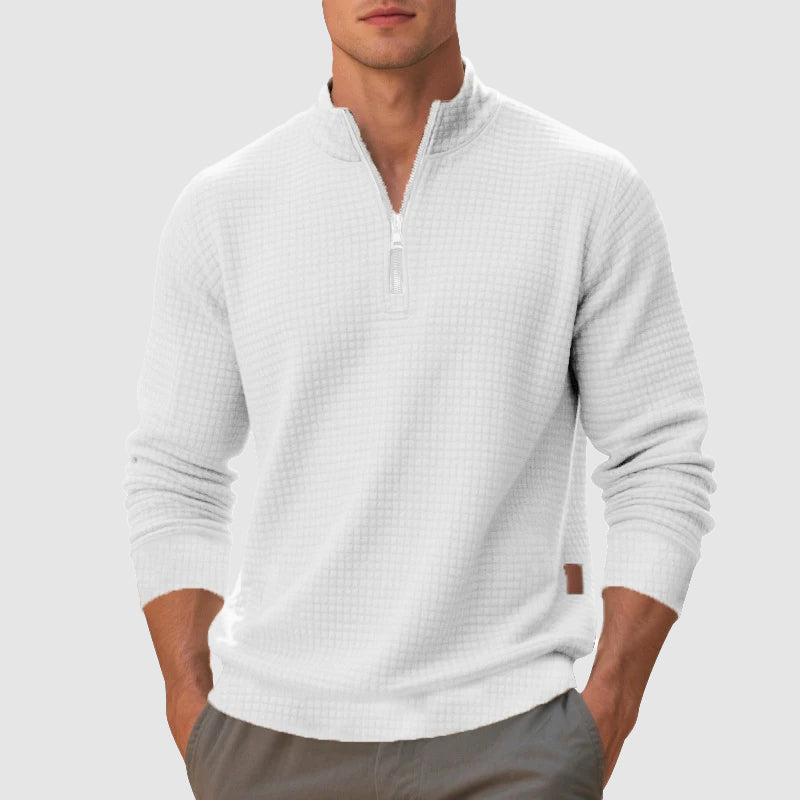 Men's Theodore regular fit quarter-zip sweatshirt, hip-length with textured ribbed cuffs