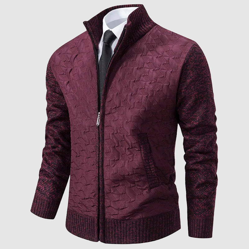 Men's black quilted knit jacket stand collar mixed-texture sleeves smart casual outerwear
