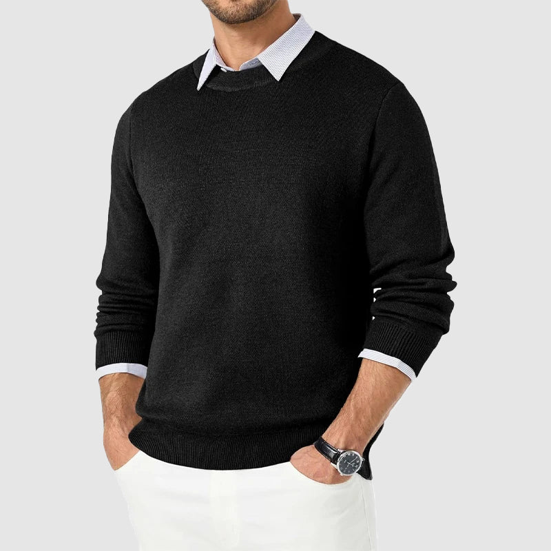 Men's regular fit crew neck knit sweater in classic tones, smart casual everyday layering essential
