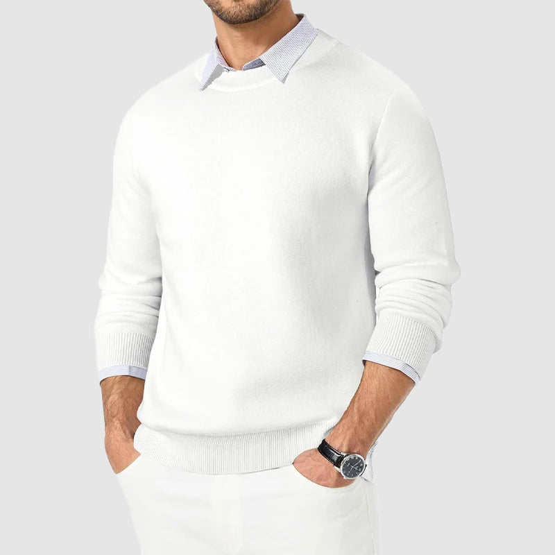 Men's regular fit crew neck knit sweater in classic tones, smart casual layering essential with ribbed cuffs