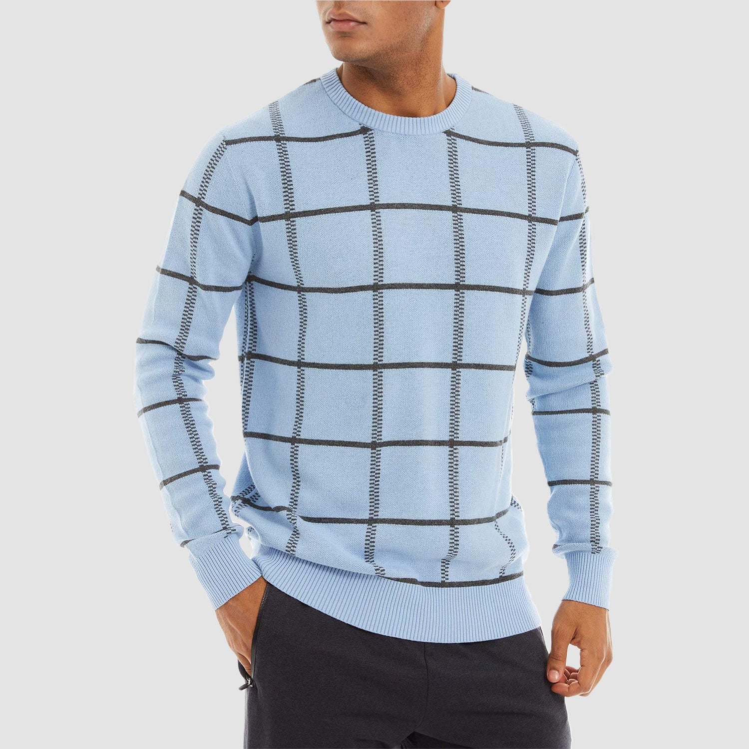 Men's 100% cotton crewneck sweater regular fit ultra-soft knit breathable casual pullover