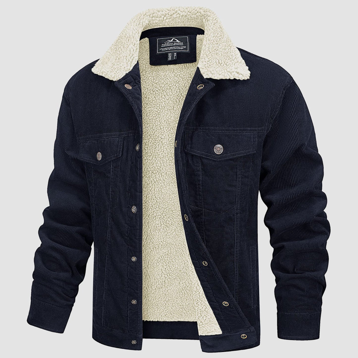 Men's brown corduroy jacket sherpa lined insulated windproof winter coat extreme cold casual fit