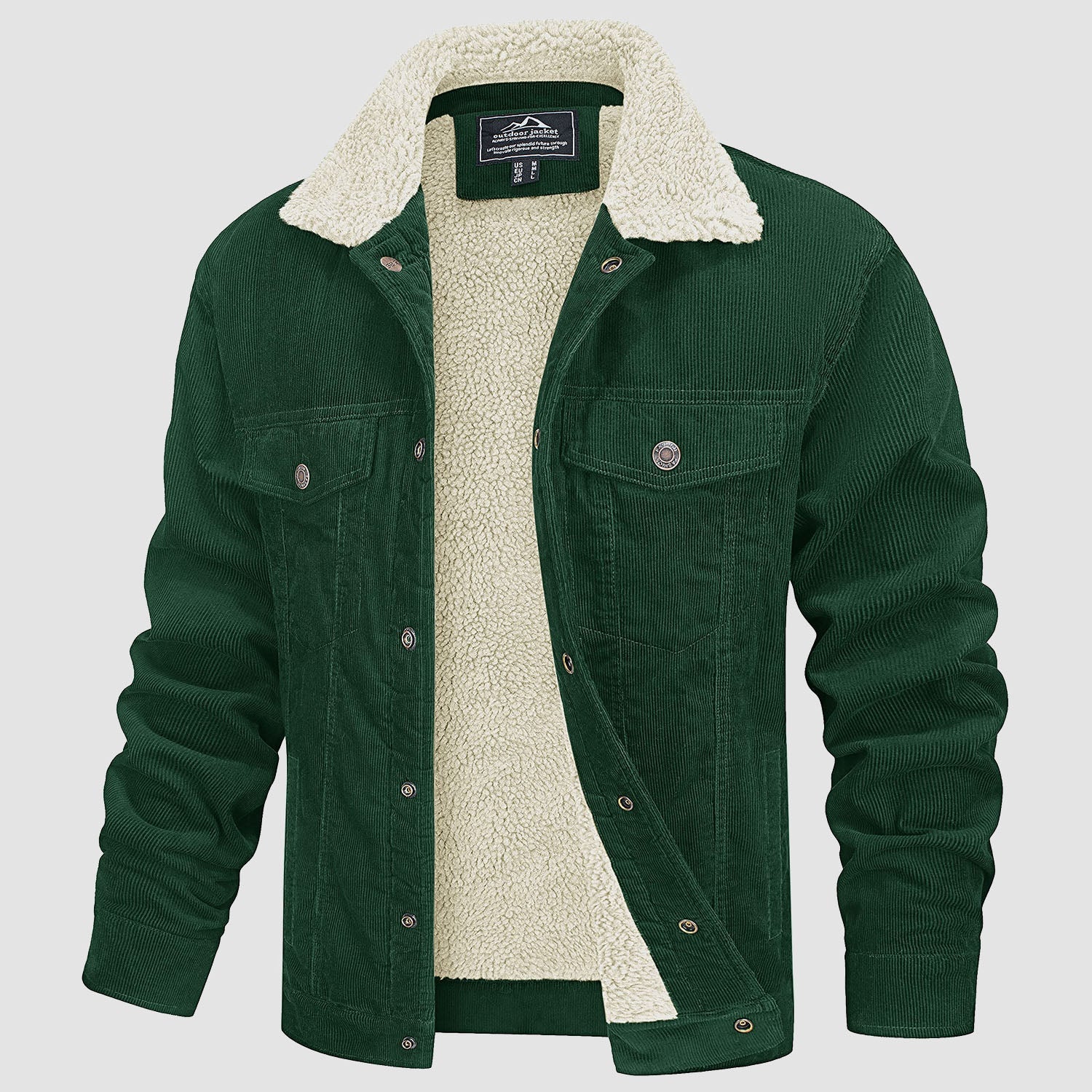 Men's brown corduroy sherpa-lined jacket windproof insulated winter coat casual rugged style