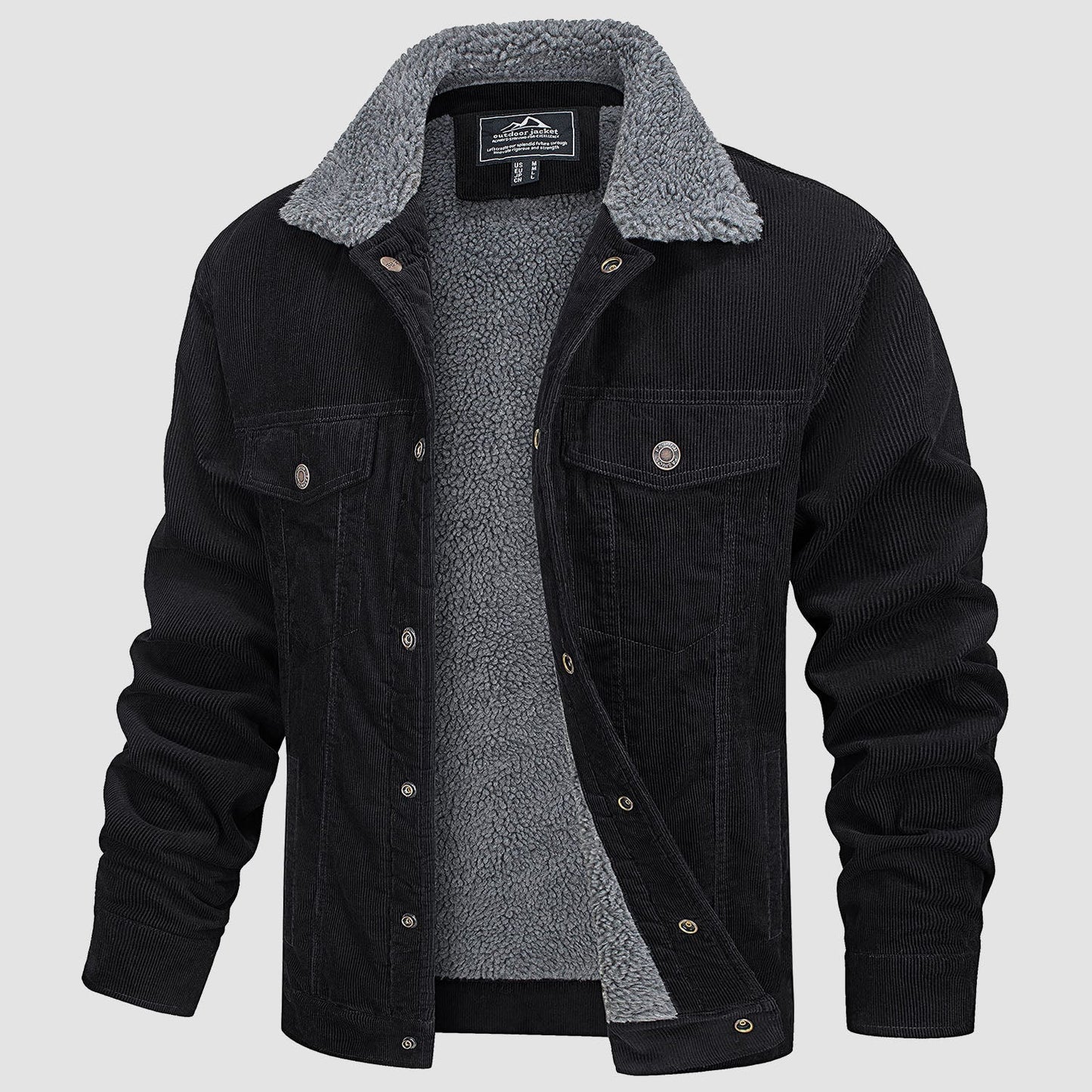 Men's brown corduroy jacket sherpa lined windproof insulated winter coat casual rugged style