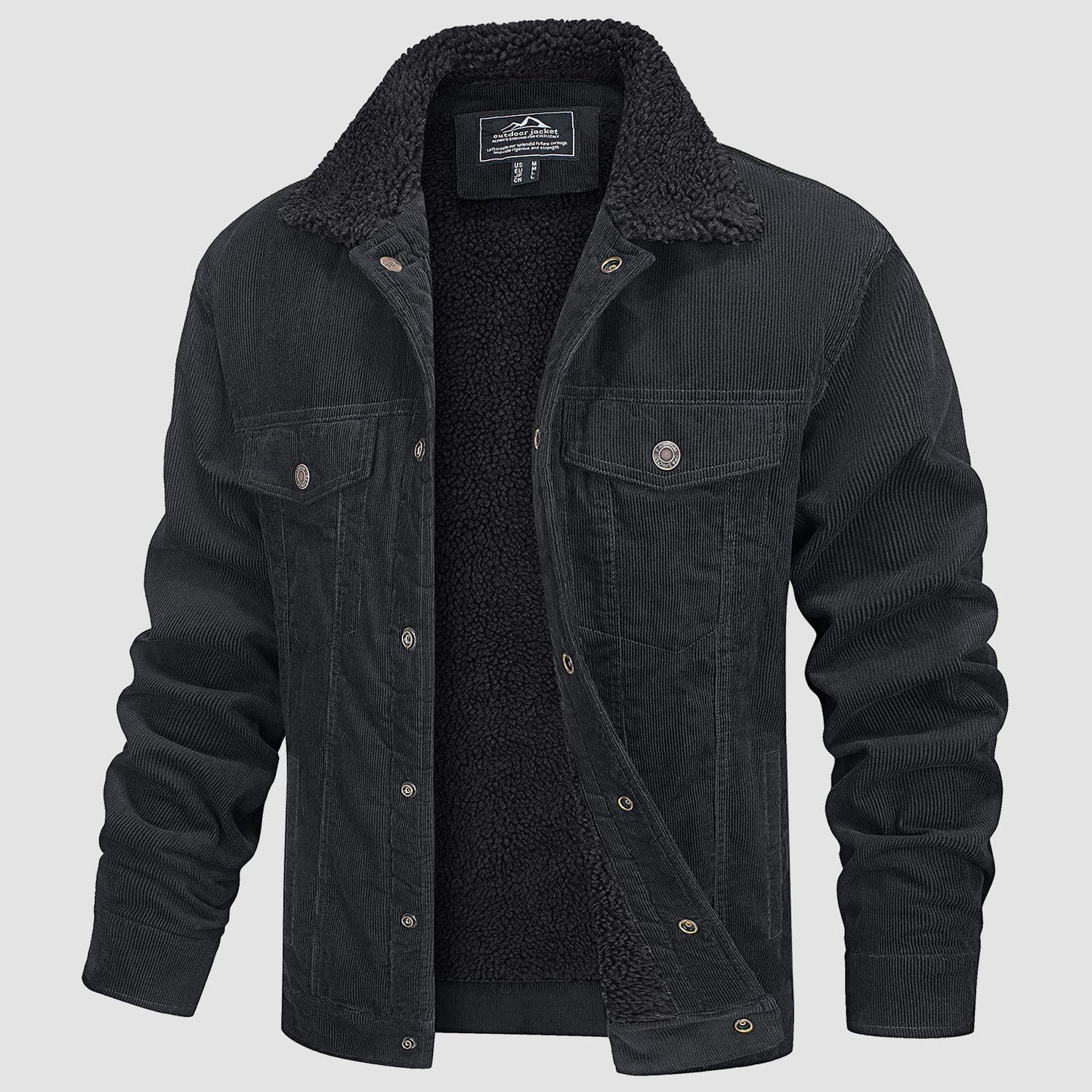 Men's brown corduroy jacket sherpa lined insulated windproof winter coat extreme cold casual style