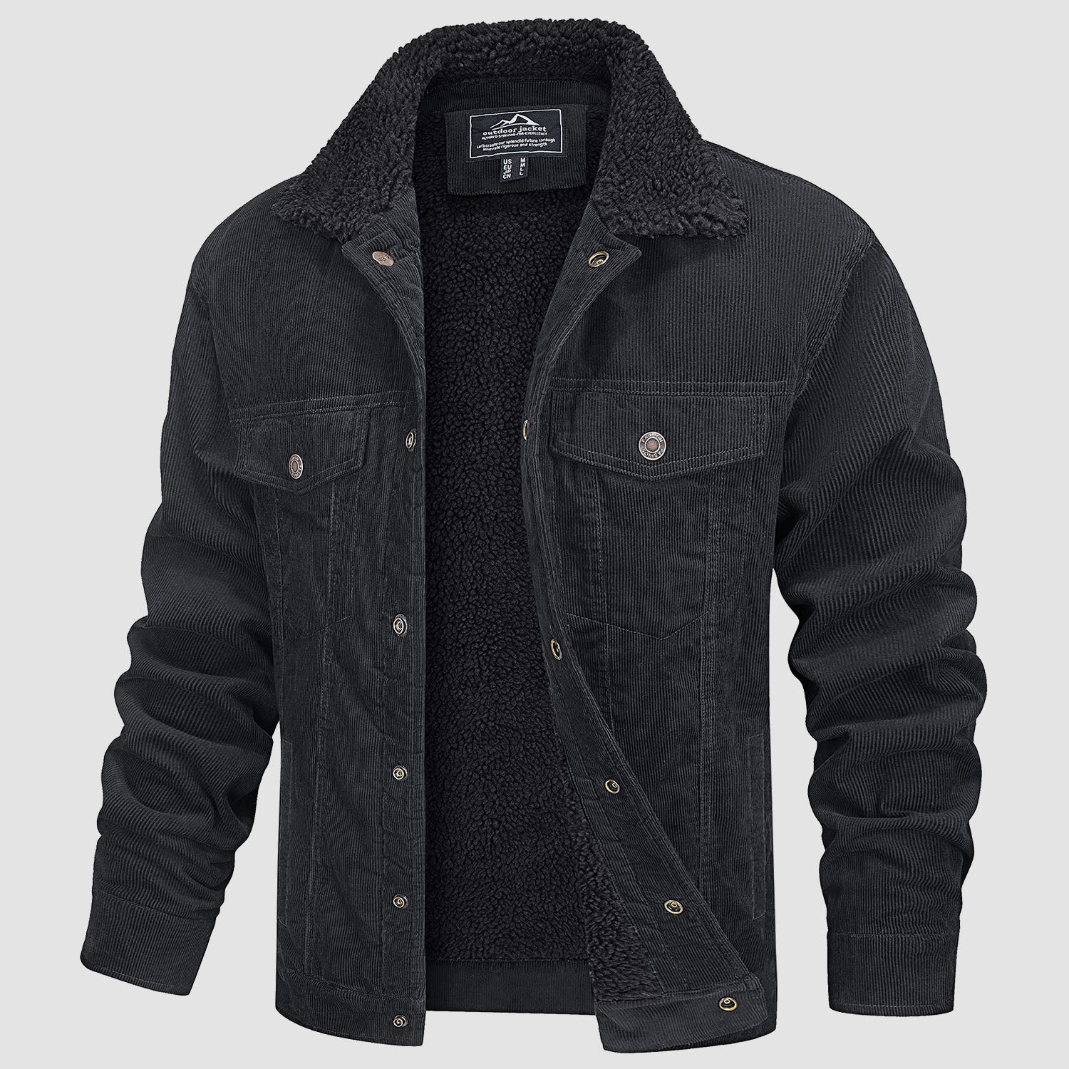 Men's brown corduroy jacket sherpa lined insulated windproof winter coat extreme cold casual style