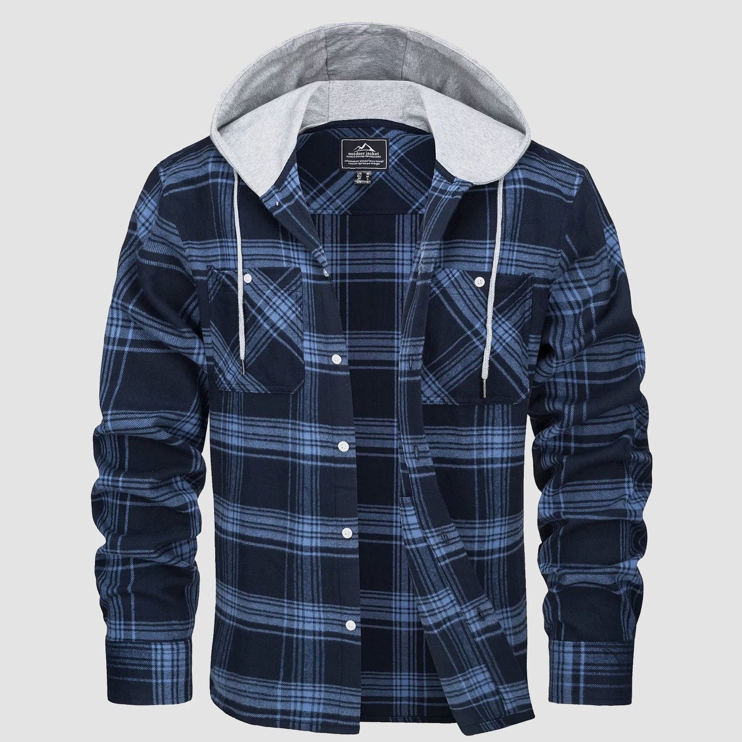 Men's hooded flannel shirt jacket in plaid with faux fur lining for windproof outdoor warmth