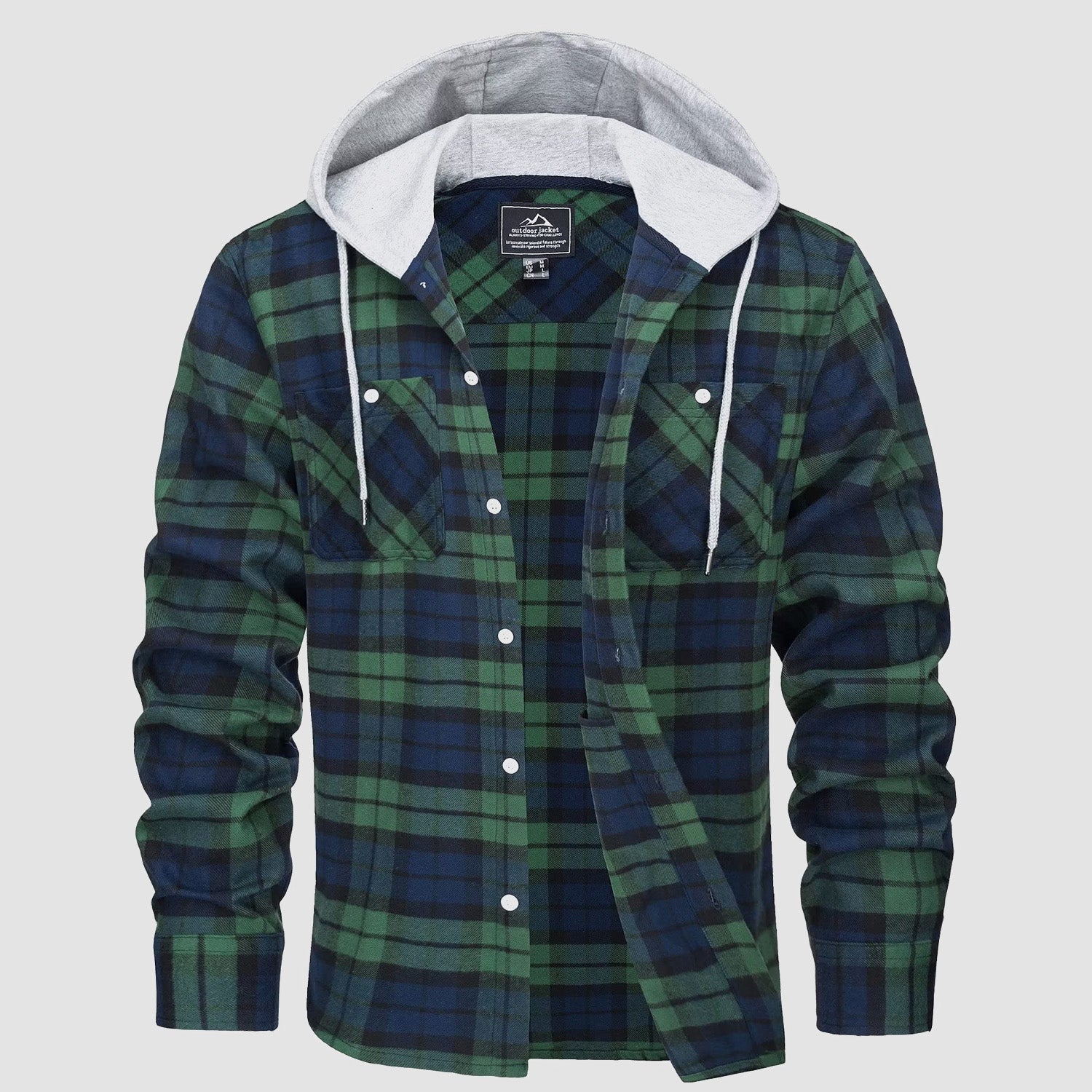 Men's hooded flannel shirt jacket in plaid with faux fur lining for windproof outdoor warmth