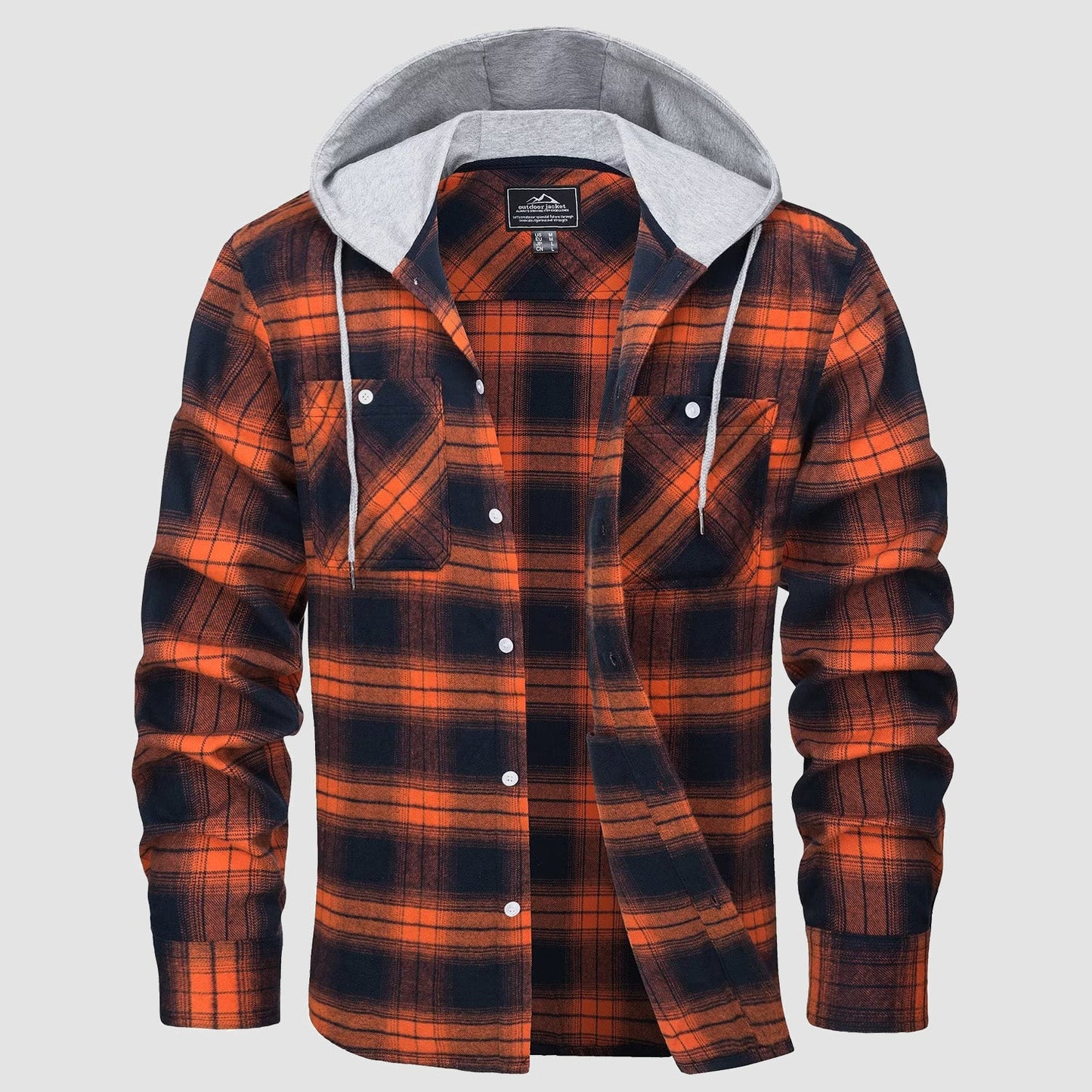 Men's hooded flannel shirt jacket in plaid with faux fur lining, windproof outdoor warmth