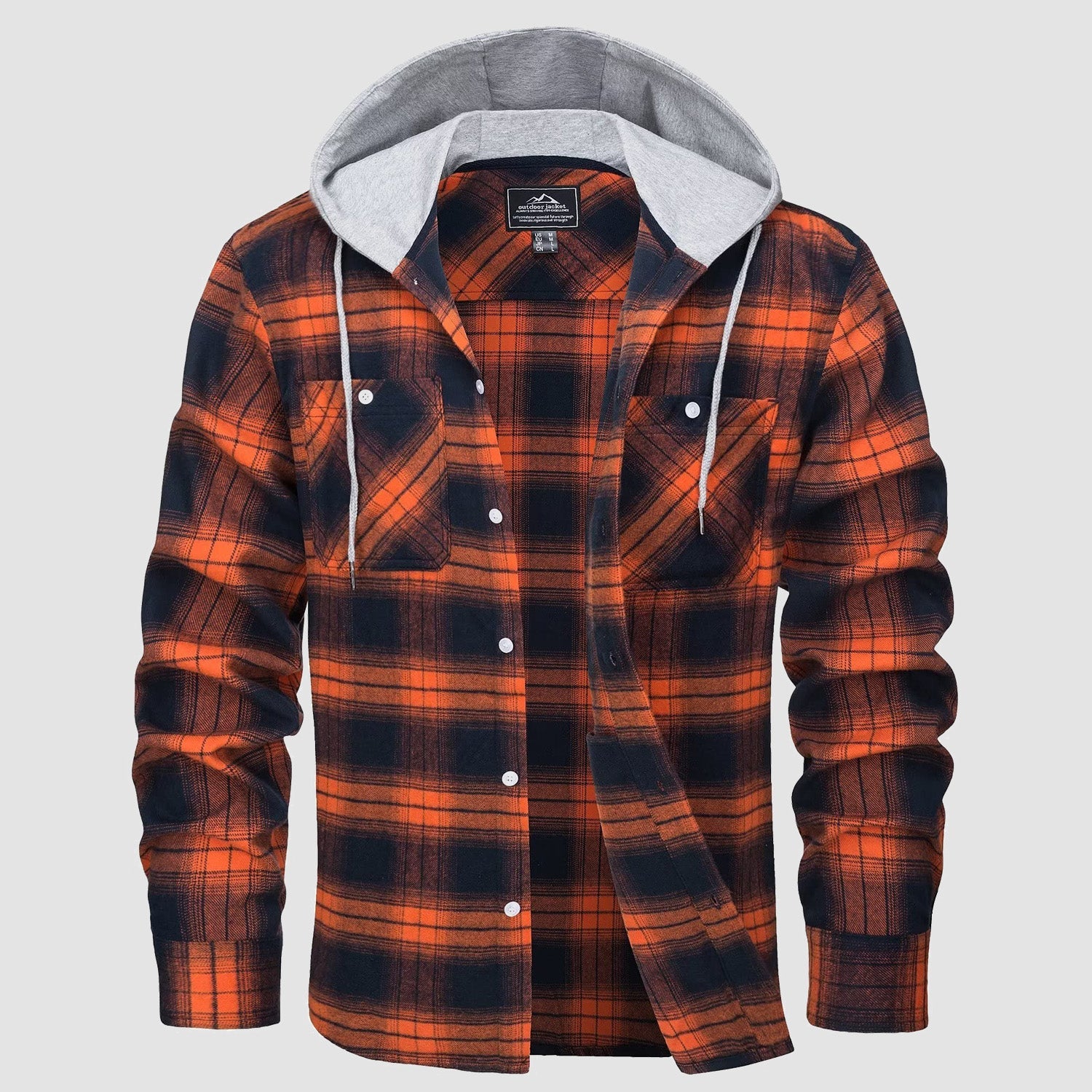 Men's hooded flannel shirt jacket in plaid with faux fur lining, windproof outdoor warmth