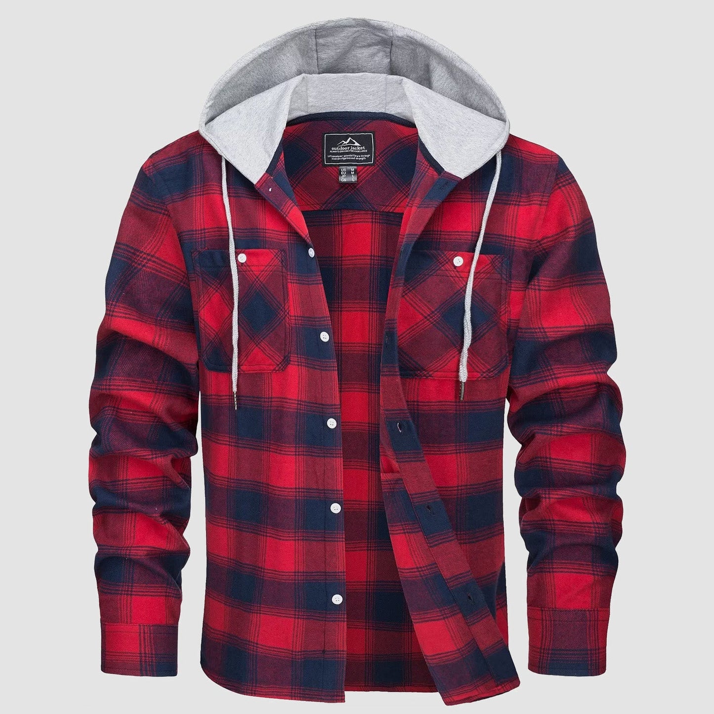 Men's hooded flannel shirt jacket navy plaid faux fur lined quilted shell windproof outdoor