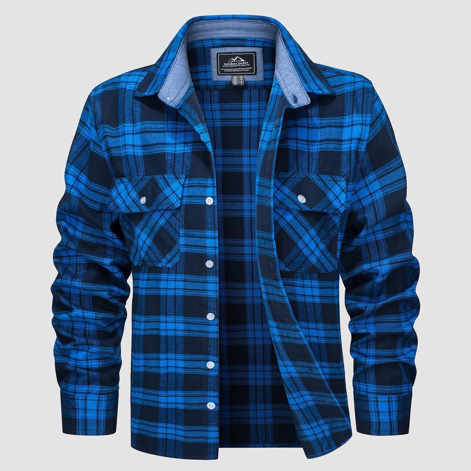 Men's long sleeve cotton flannel shirt classic plaid pattern lightweight breathable everyday casual fit
