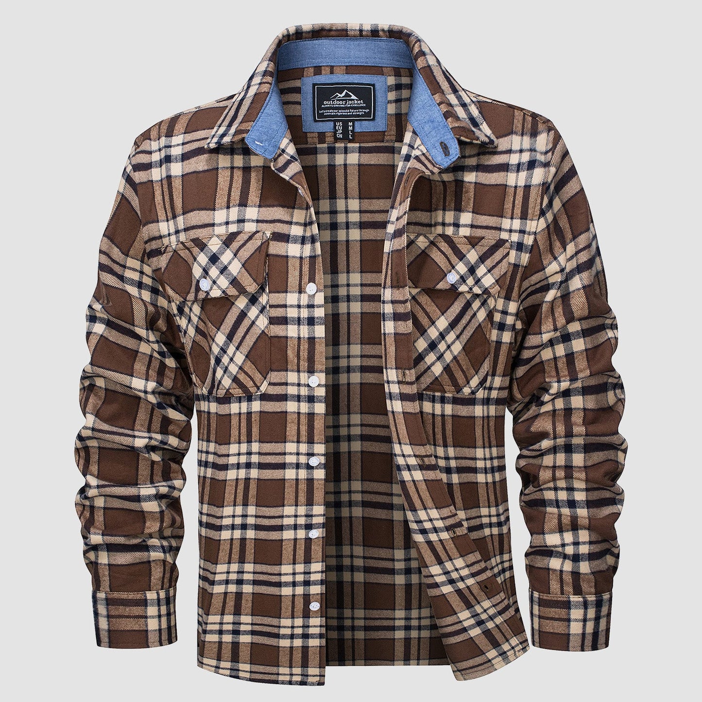 Men's long sleeve cotton flannel plaid shirt, lightweight breathable everyday casual fit