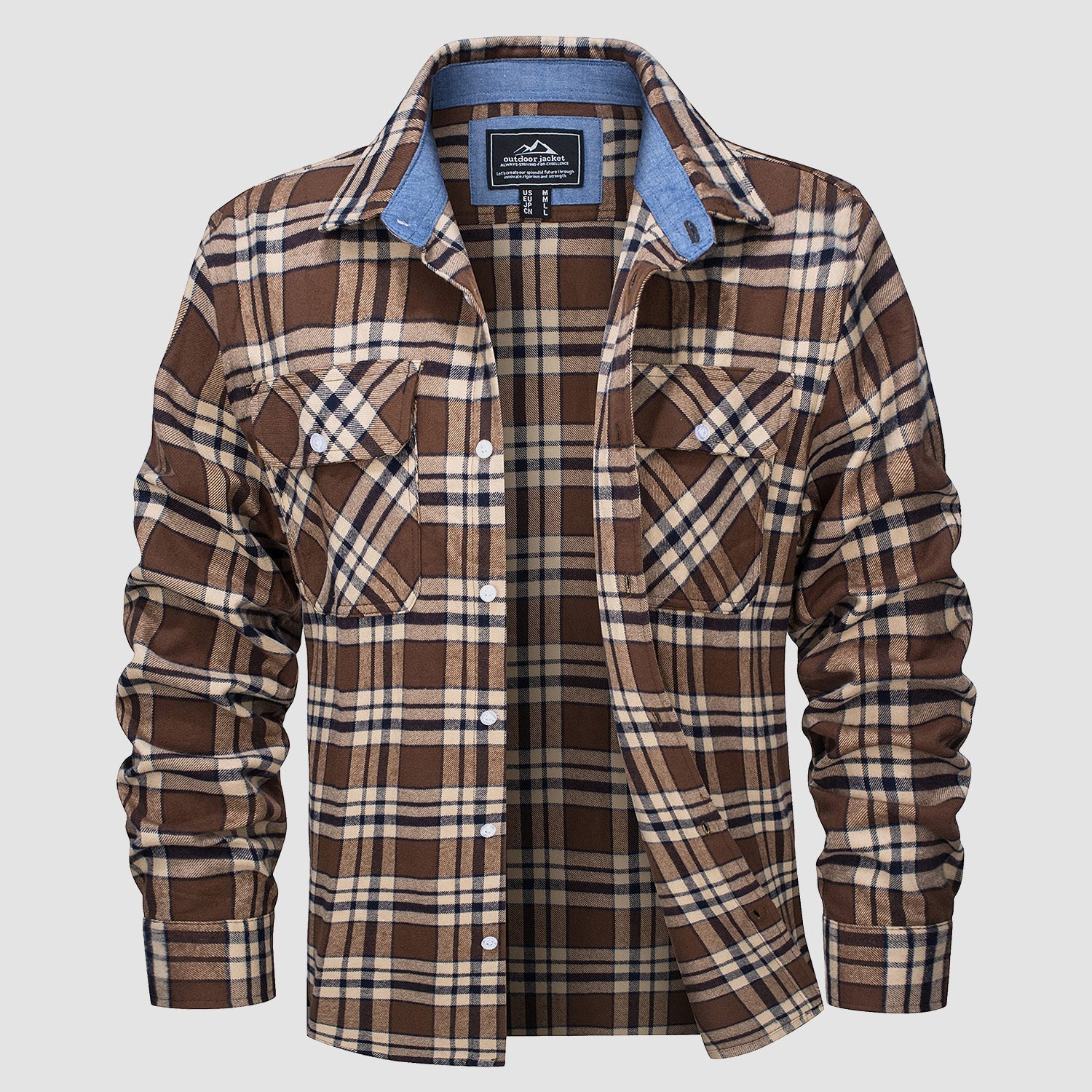 Men's long sleeve cotton flannel plaid shirt, lightweight breathable everyday casual fit