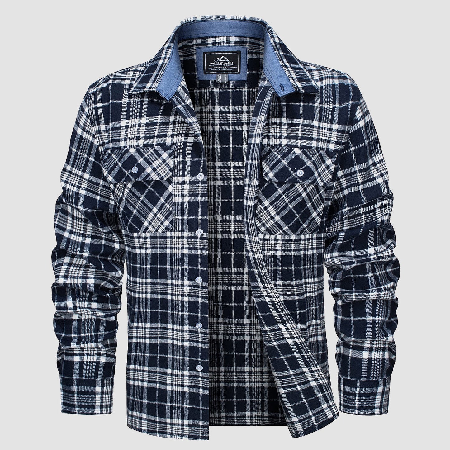 Men's long sleeve cotton flannel shirt classic plaid pattern lightweight breathable everyday casual fit