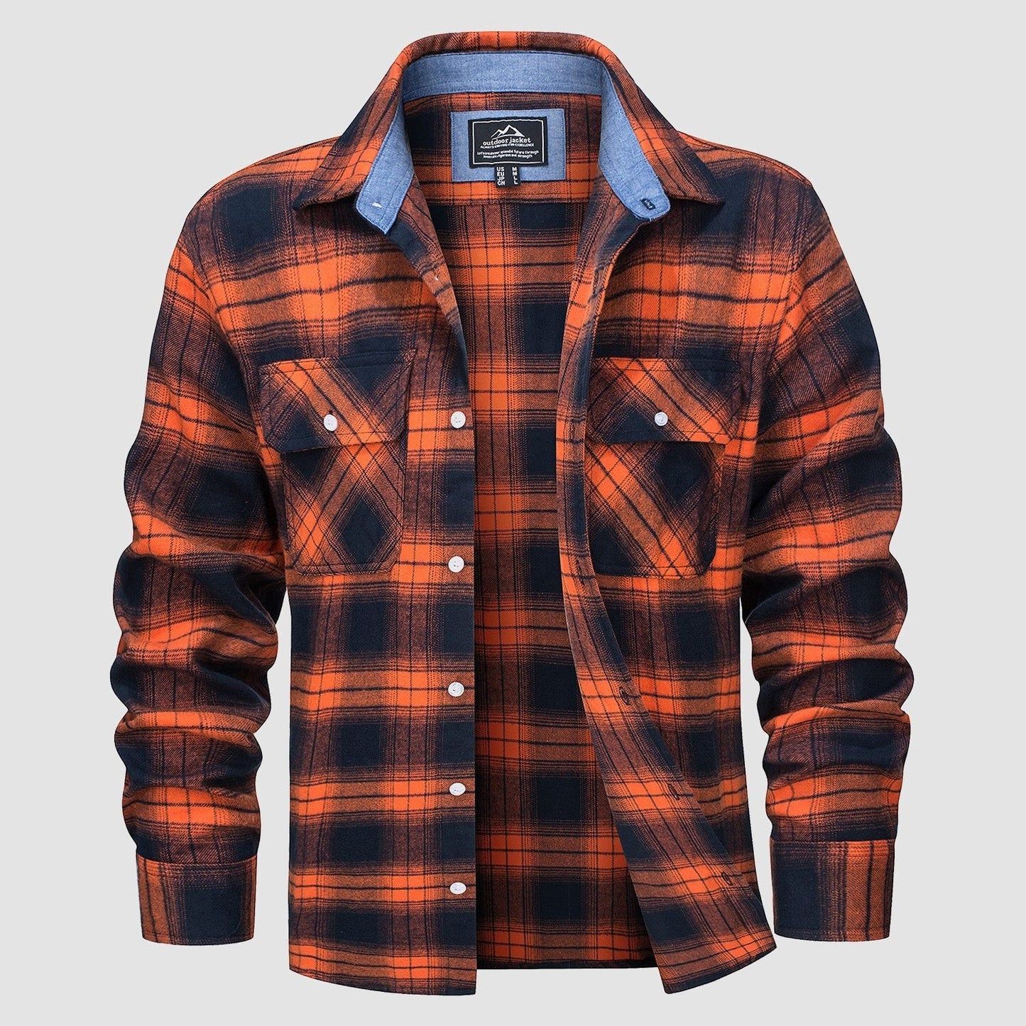 Men's long sleeve cotton flannel plaid shirt, lightweight breathable everyday casual fit