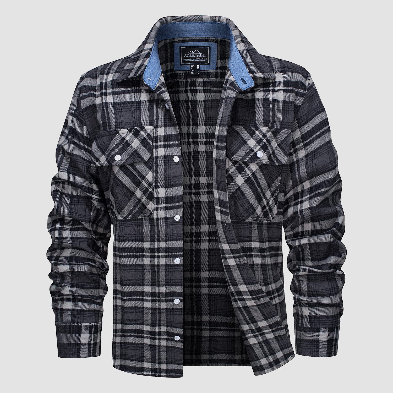 Men's long sleeve cotton flannel plaid shirt, lightweight breathable everyday casual fit