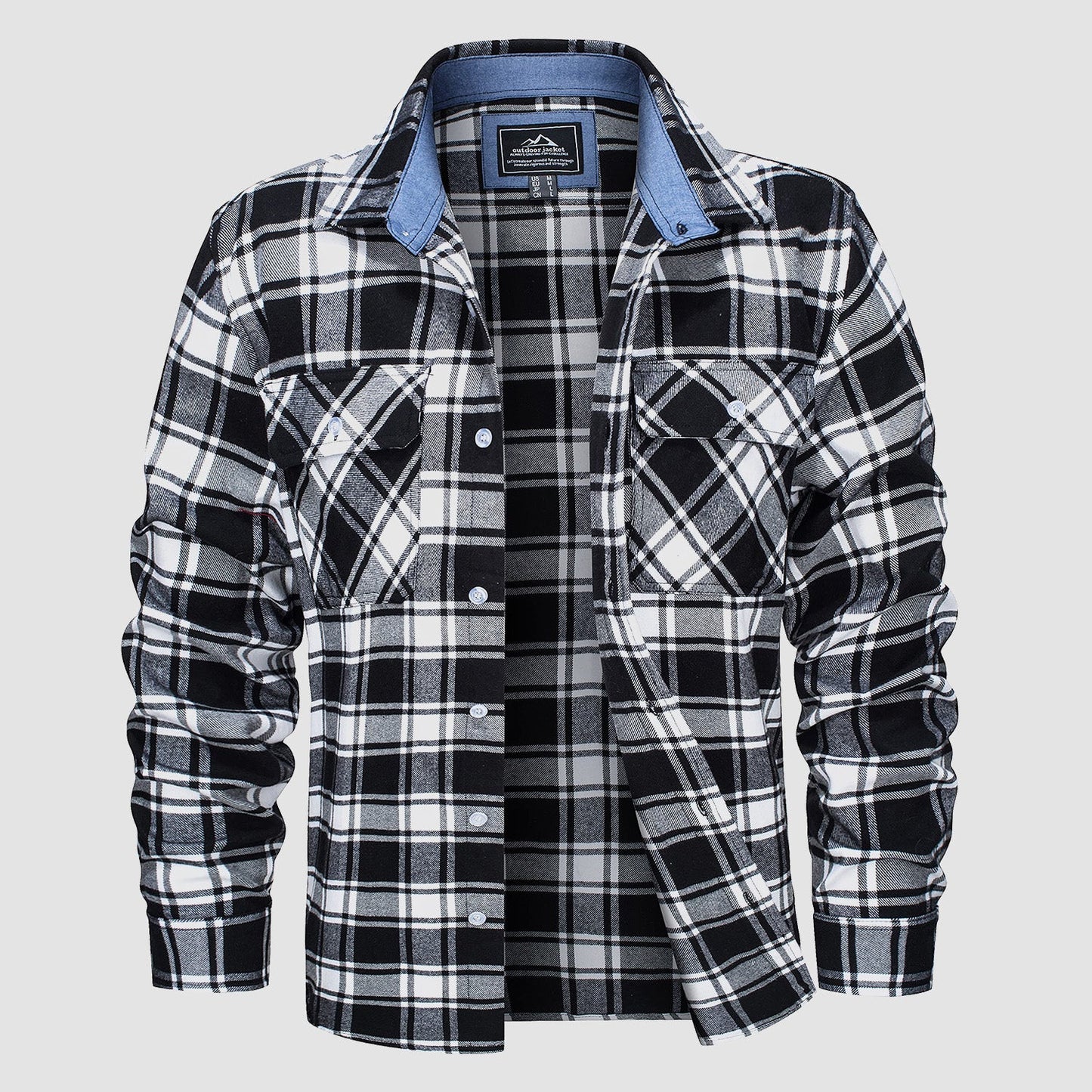 Men's long sleeve cotton flannel shirt classic plaid pattern lightweight breathable everyday casual fit