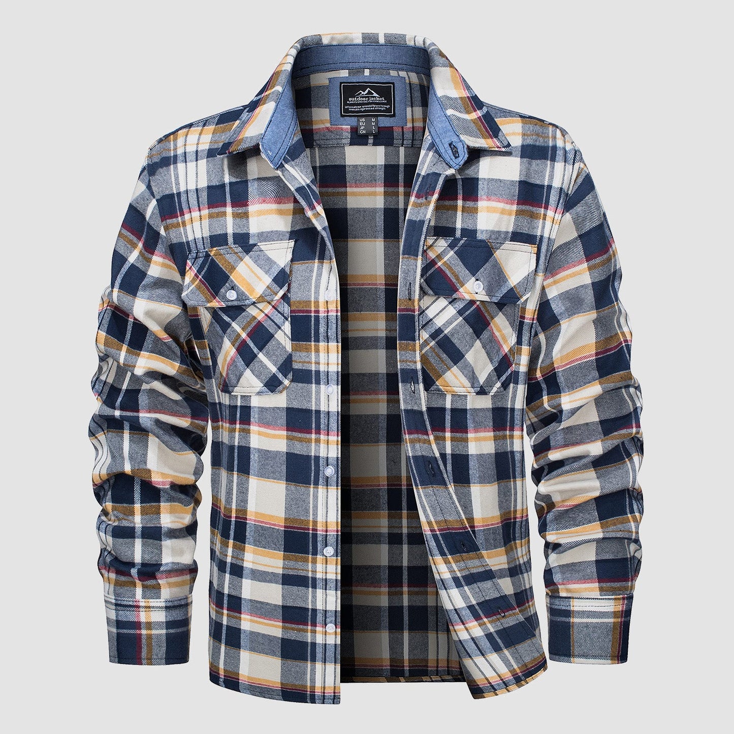 Men's long sleeve cotton flannel plaid shirt lightweight breathable warm everyday casual fit