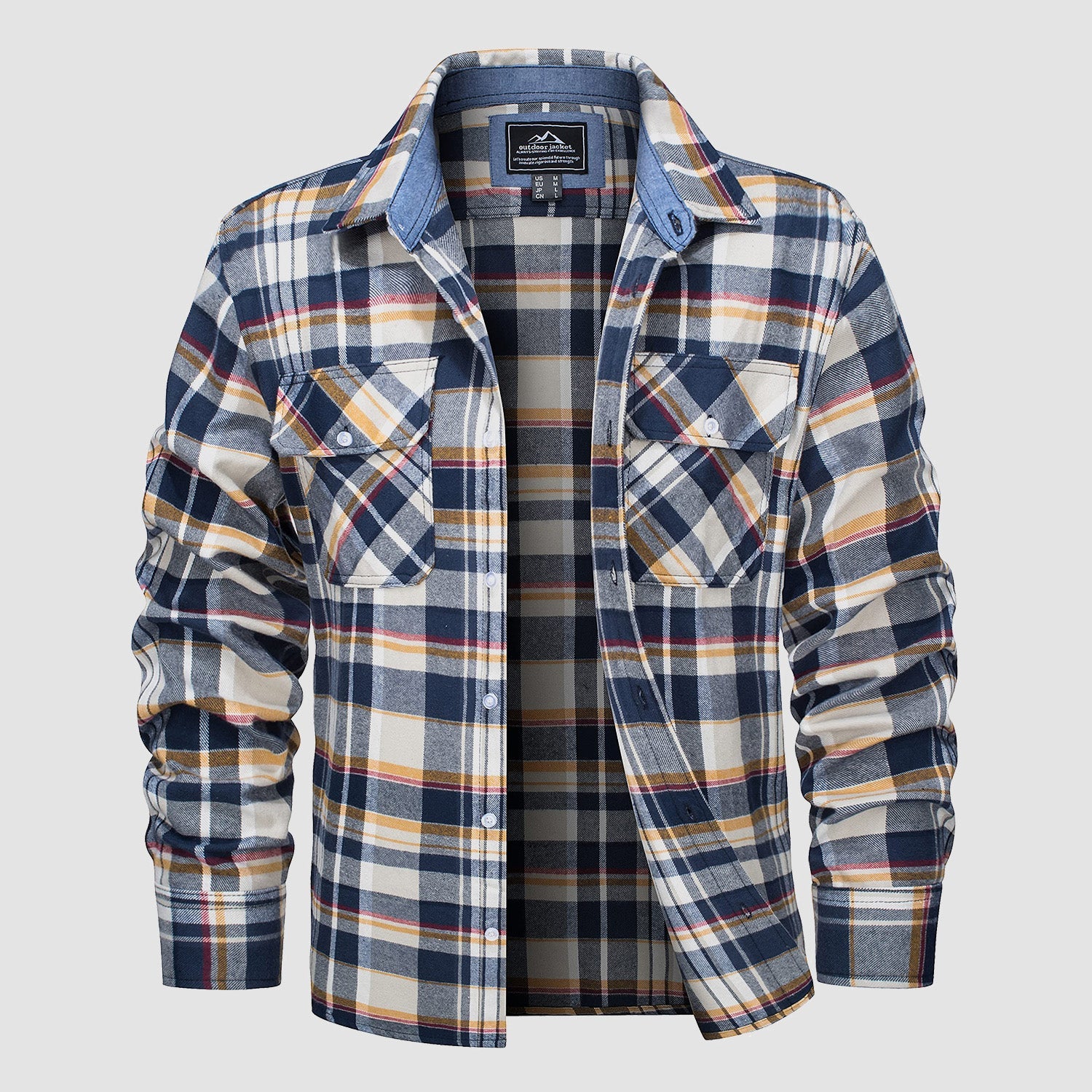 Men's long sleeve cotton flannel plaid shirt lightweight breathable warm everyday casual fit