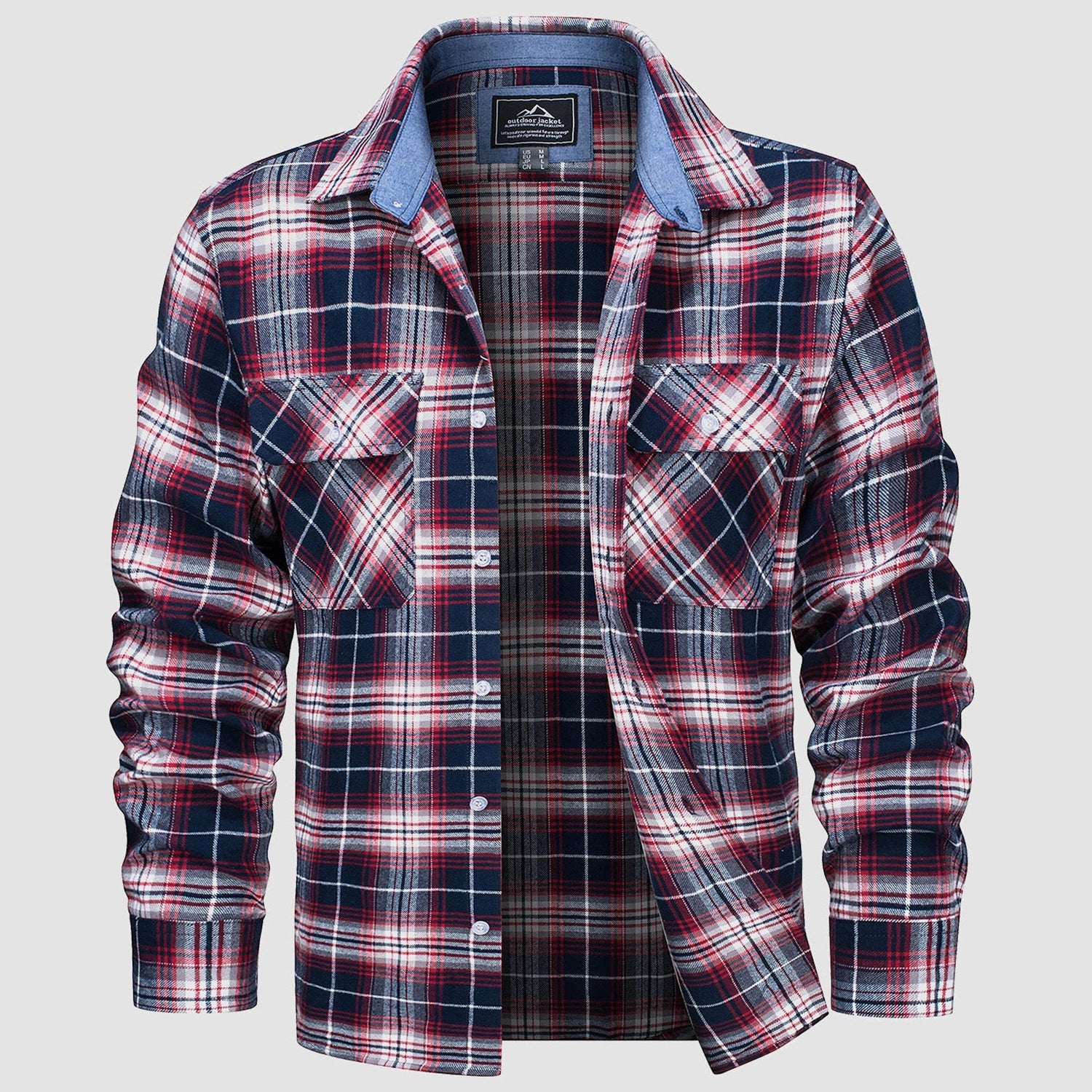 Men's long sleeve cotton flannel plaid shirt lightweight breathable classic everyday comfort fit