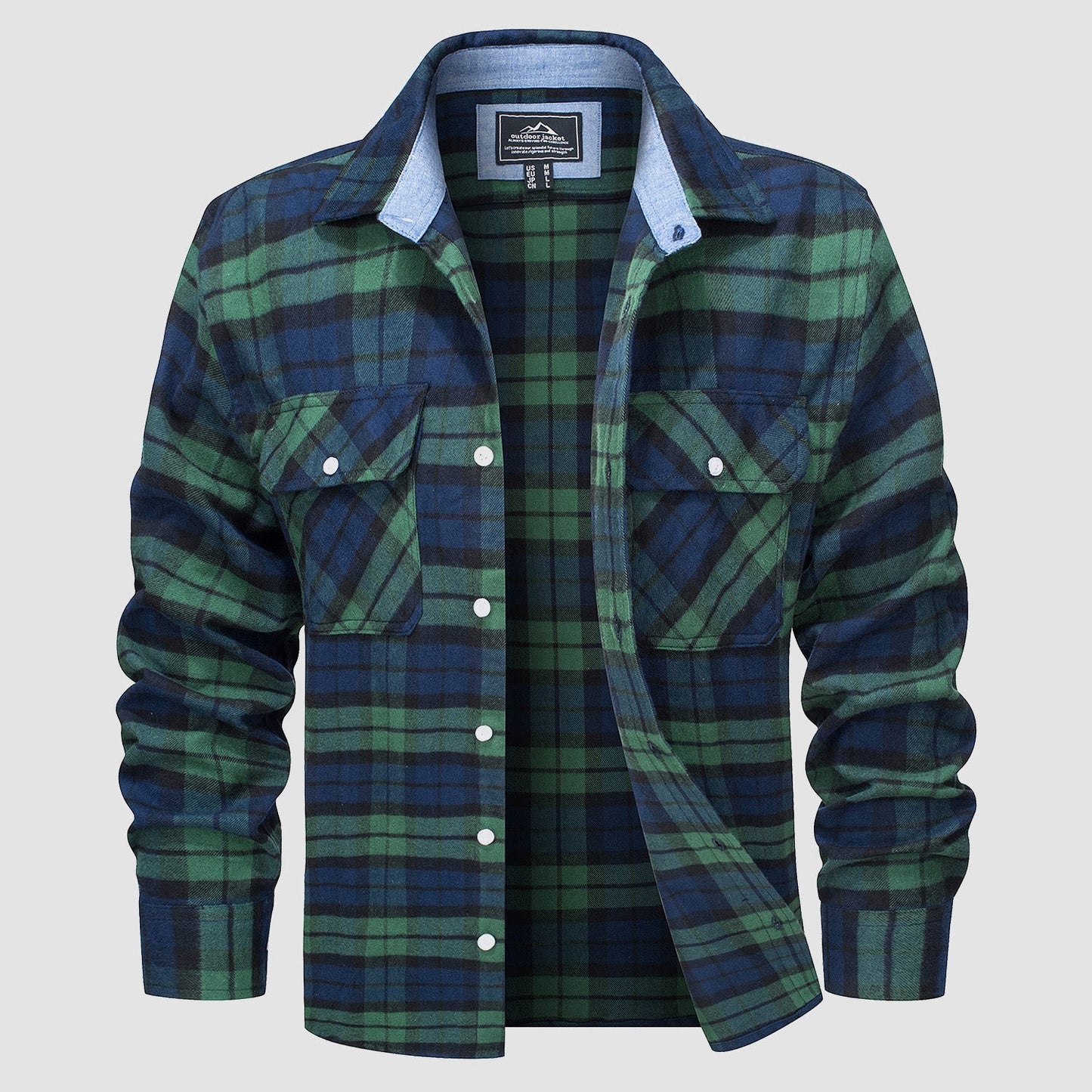 Men's long sleeve cotton flannel plaid shirt, lightweight breathable everyday casual comfort fit