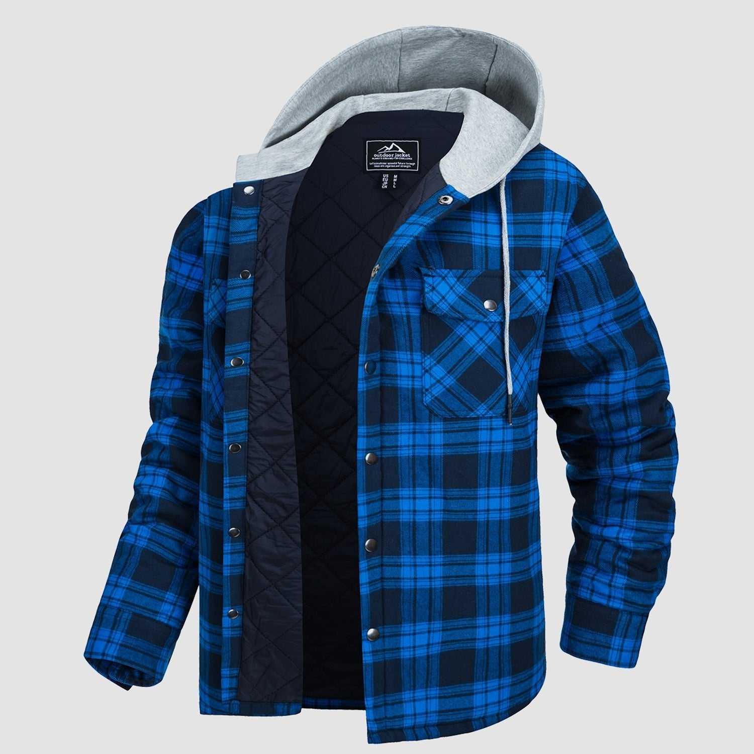 Men's quilted flannel hooded jacket windproof lightweight design for urban outdoor wear