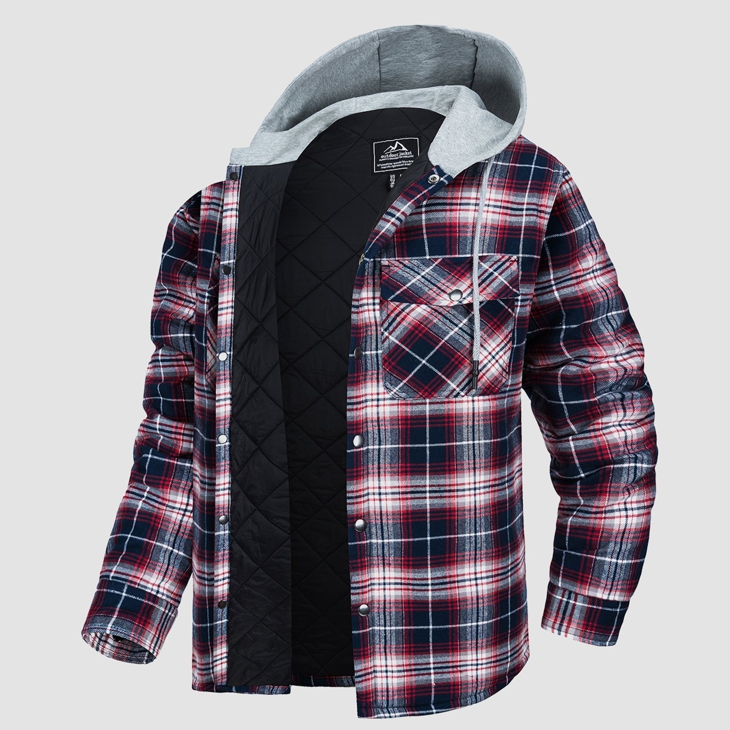 Men's quilted flannel hooded jacket windproof lightweight cotton shell for urban casual wear
