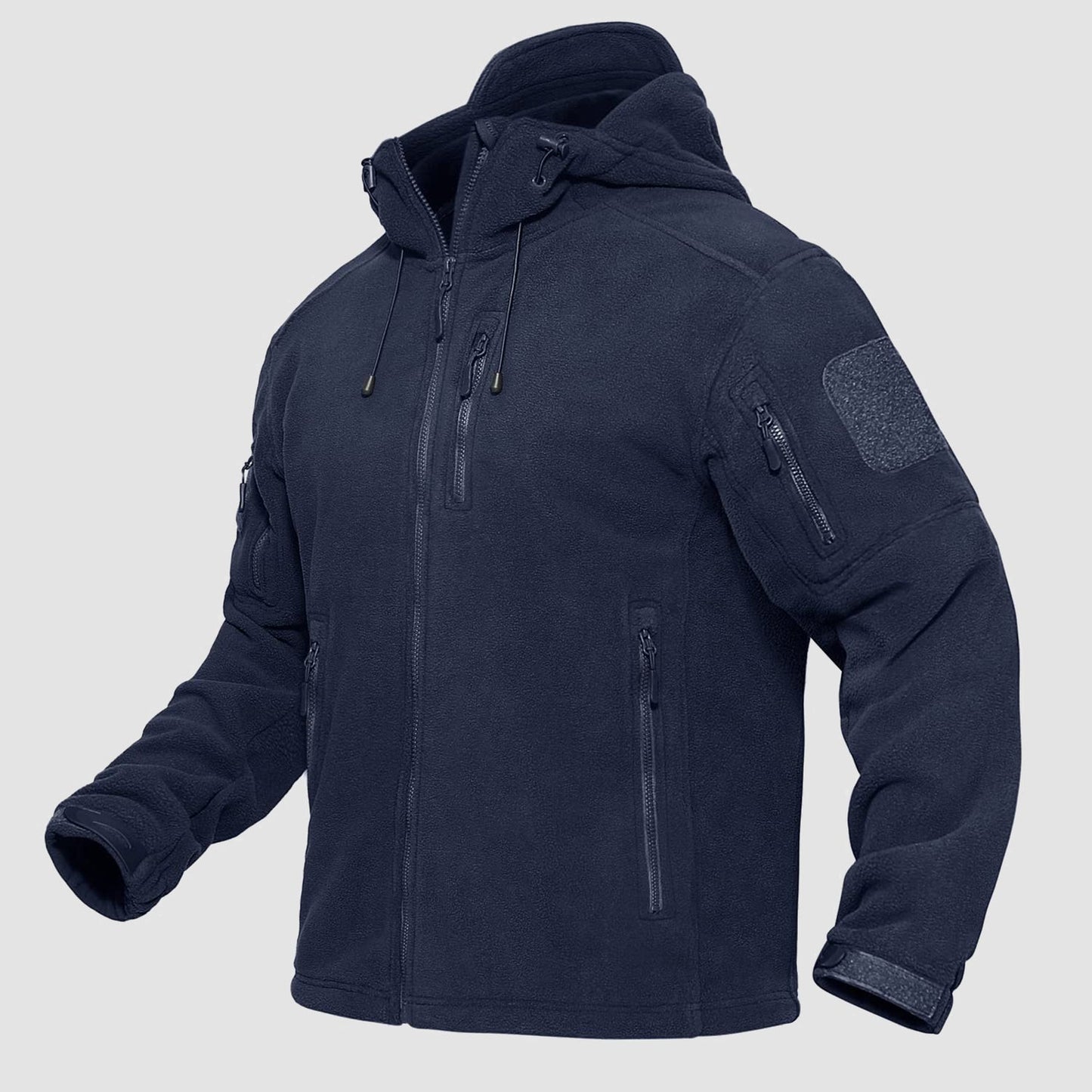 Men's gray tactical fleece zip hoodie jacket windproof thermal ultra-soft anti-pill outdoor coat