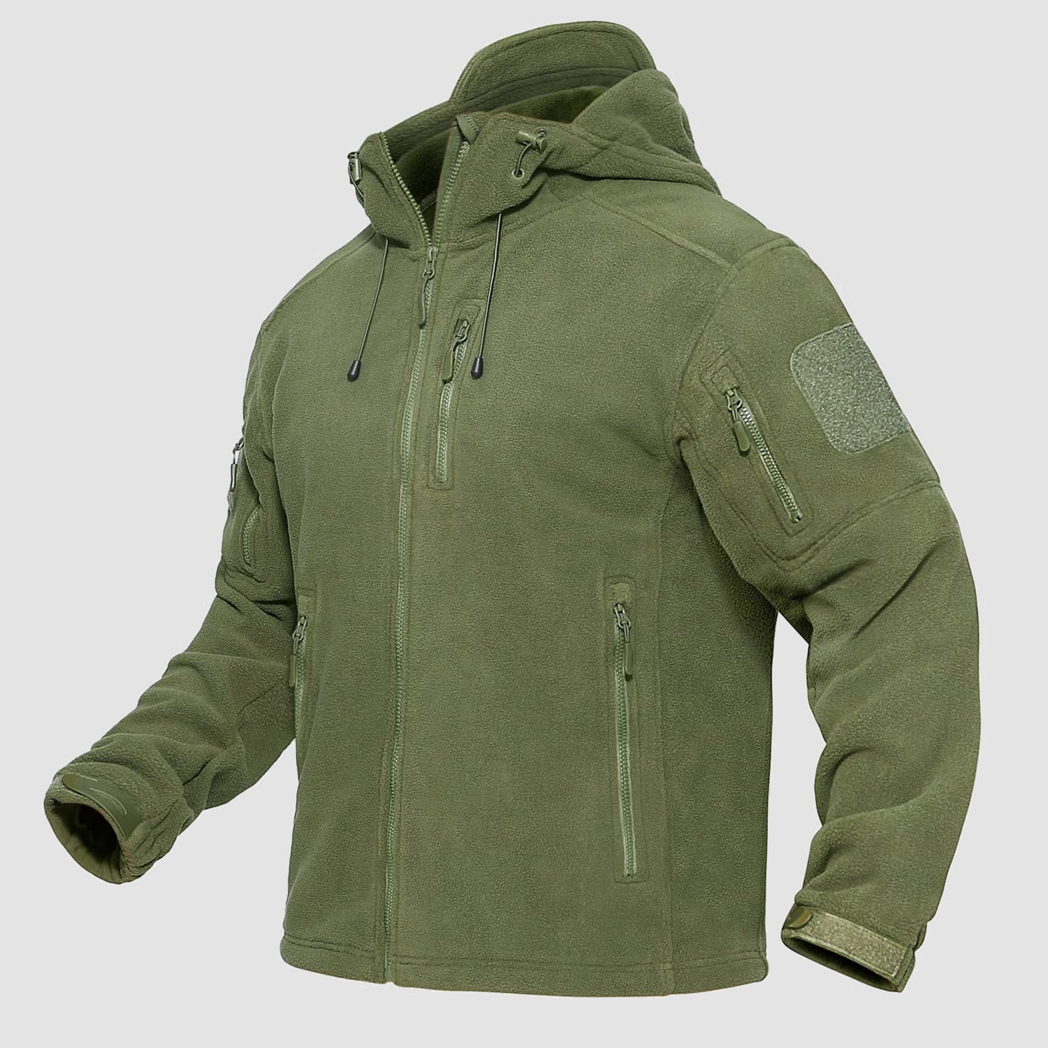 Men's gray tactical fleece zip hoodie jacket windproof thermal ultra-soft anti-pill urban style