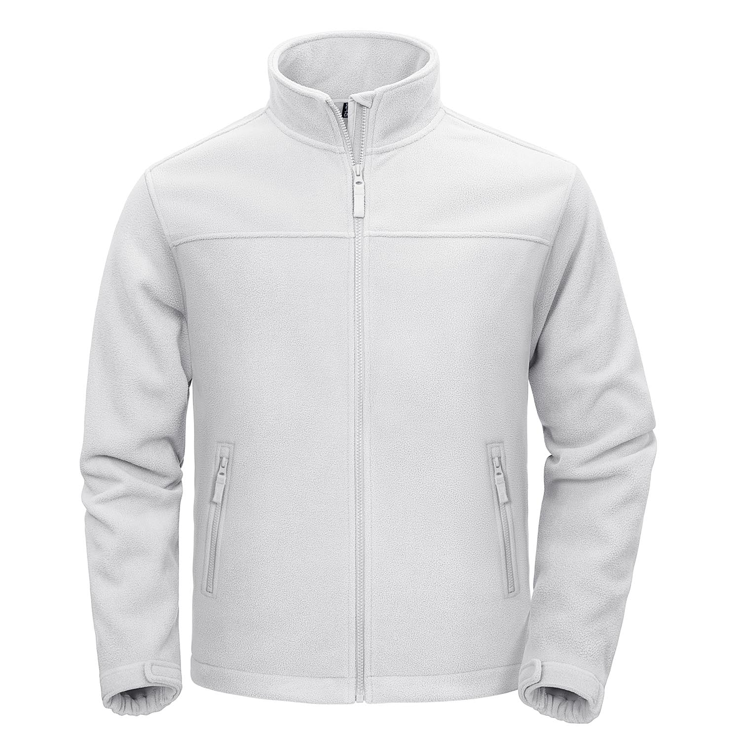 Men's lightweight full-zip fleece jacket stand-up collar chin guard 4 pockets casual warmth