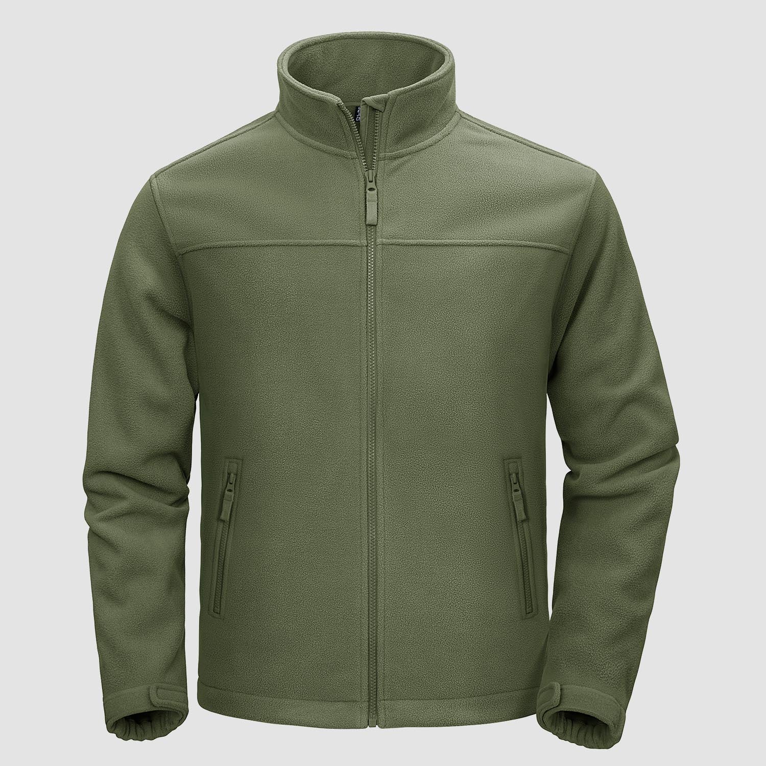 Men's lightweight full-zip fleece jacket stand-up collar chin guard 4 pockets casual warmth