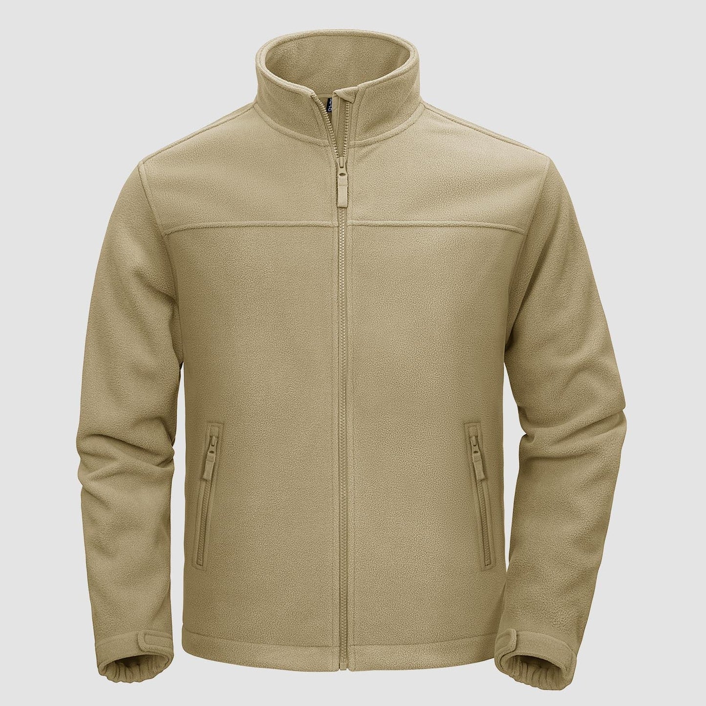 Men's lightweight full-zip fleece jacket with stand-up collar, chin guard, and 4 pockets casual fit