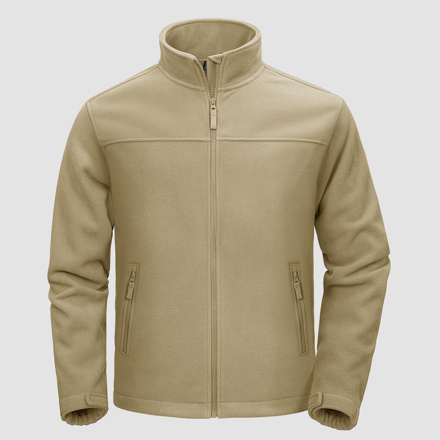 Men's lightweight full-zip fleece jacket with stand-up collar, chin guard, and 4 pockets casual fit