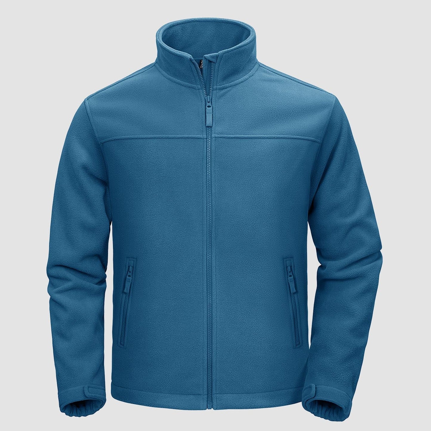 Men's lightweight full-zip fleece jacket with stand-up collar, chin guard, and 4 pockets casual fit